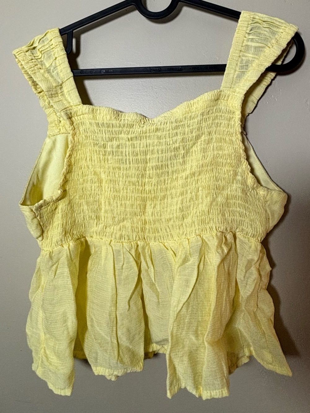 Light Yellow Smocked Ruffle-Strap Tank Top - Picture 3 of 3